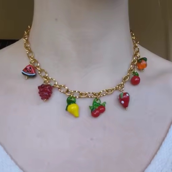 Tutti Frutti Charm 18K Gold Stainless Steel Waterproof Necklace - Picture 5 of 8